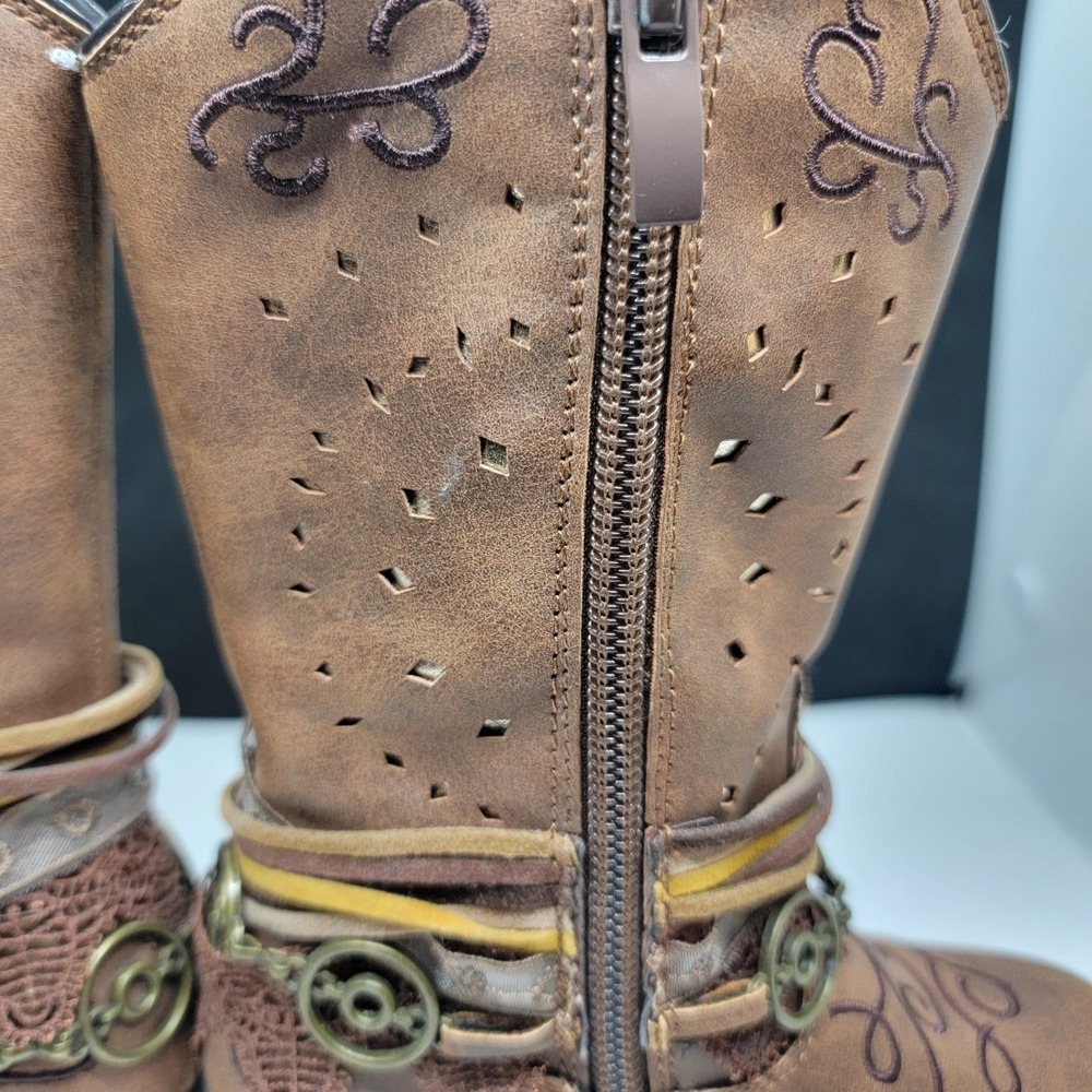 Rodeo Ropers Toddler Youth Size 8M Brown Bling  Western Cowboy Zip Up Boots - Picture 5 of 11